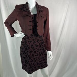 Vintage Studio C Maroon and Black Floral 2-Piece Dress and Jacket Set